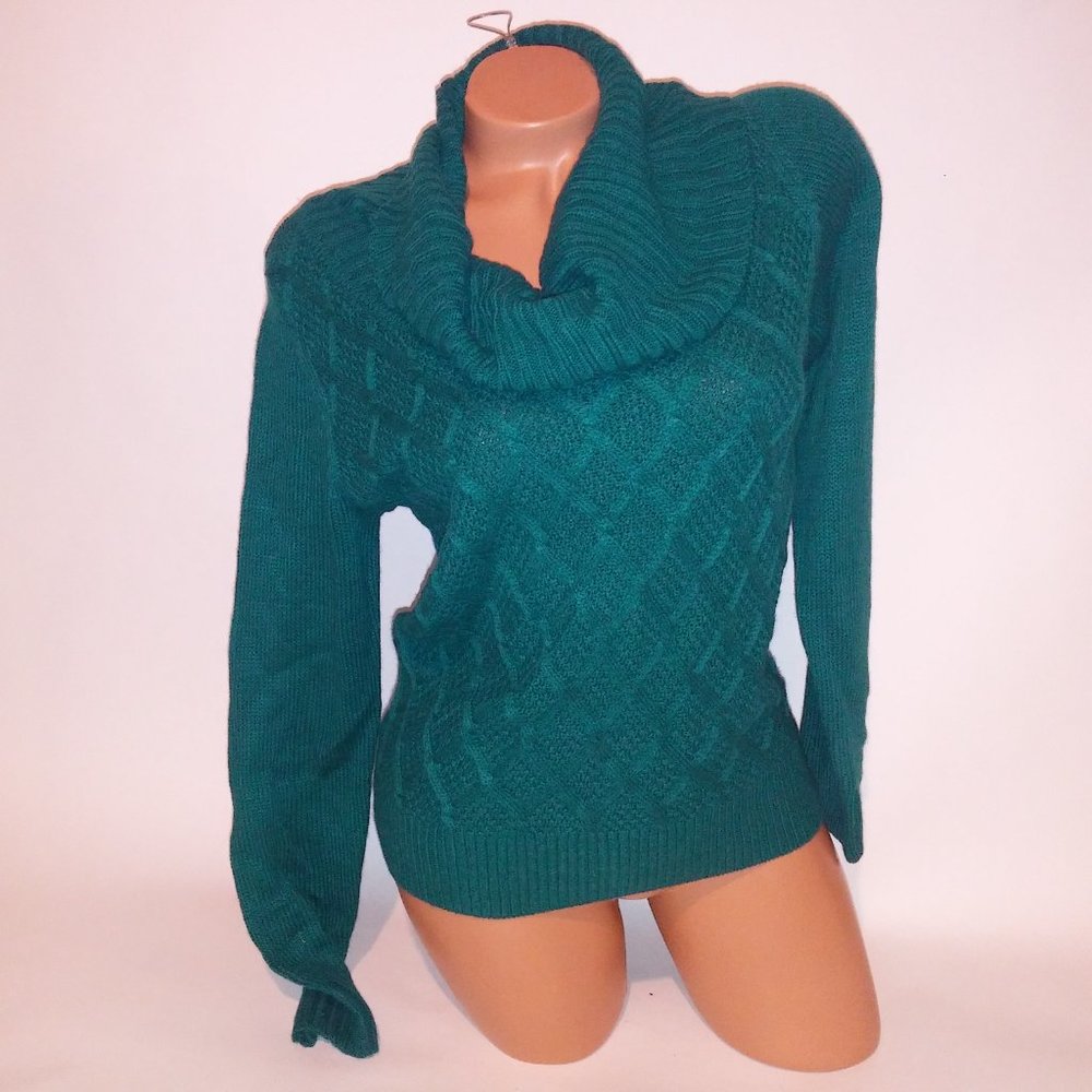 Covington Sweater Womens Small Teal Chunky Knit Cowl Neck Long Sleeve Pit to Pit